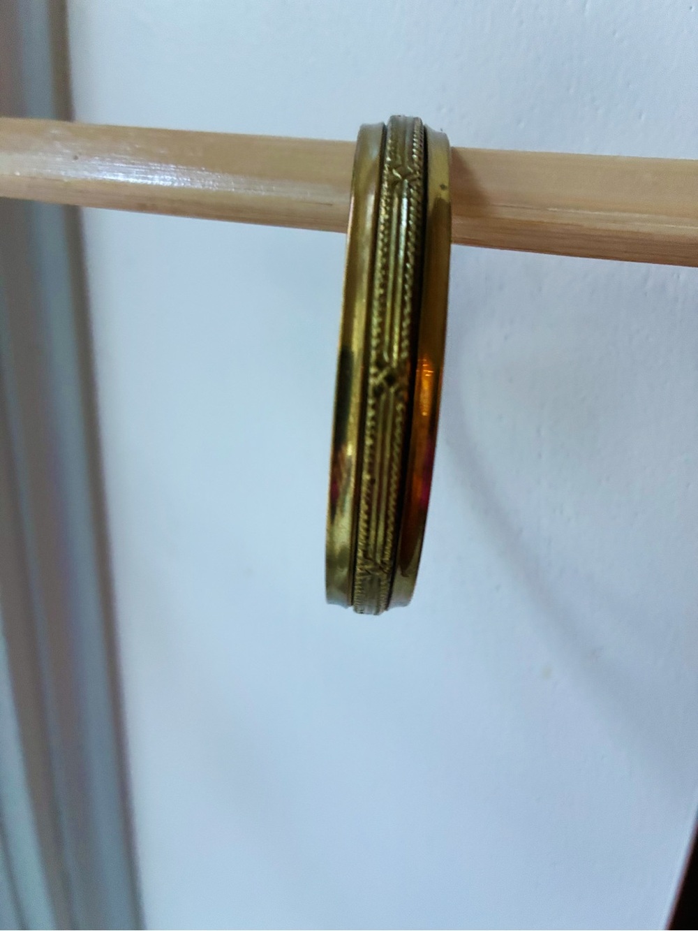 Vintage Brass Gold-Tone Etched Bangle Bracelet – Ornate Textured Stacking